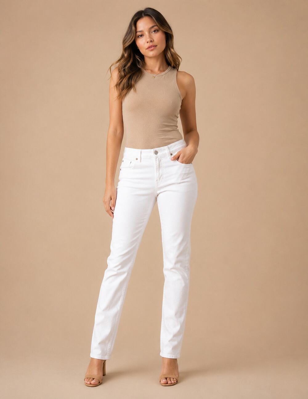 7 For All Mankind Jeans USA Made White Gold Denim 27 Mid Rise Fitted Straight